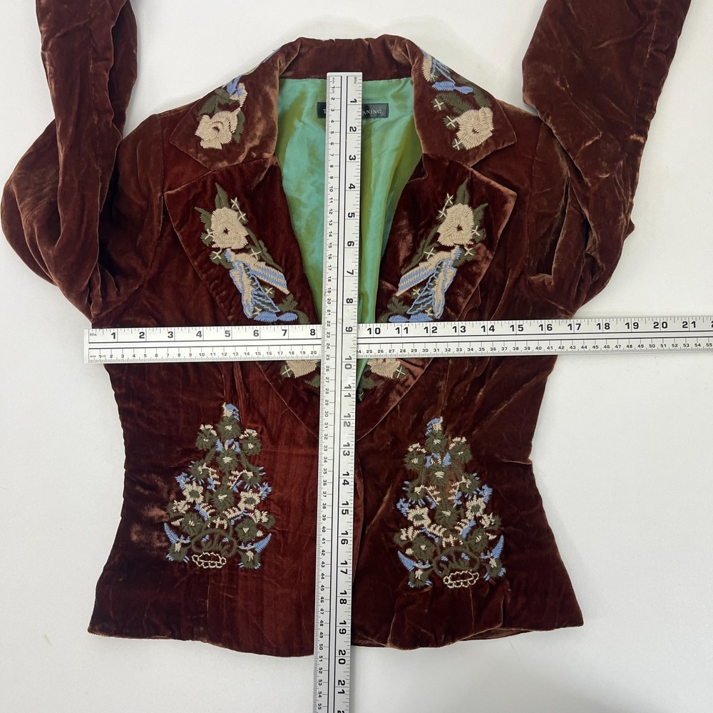 TM True Meaning NWT Blazer Anthropologie Embroidered Velvet‎ Jacket Brown Sz 2 - Picture 12 of 16
